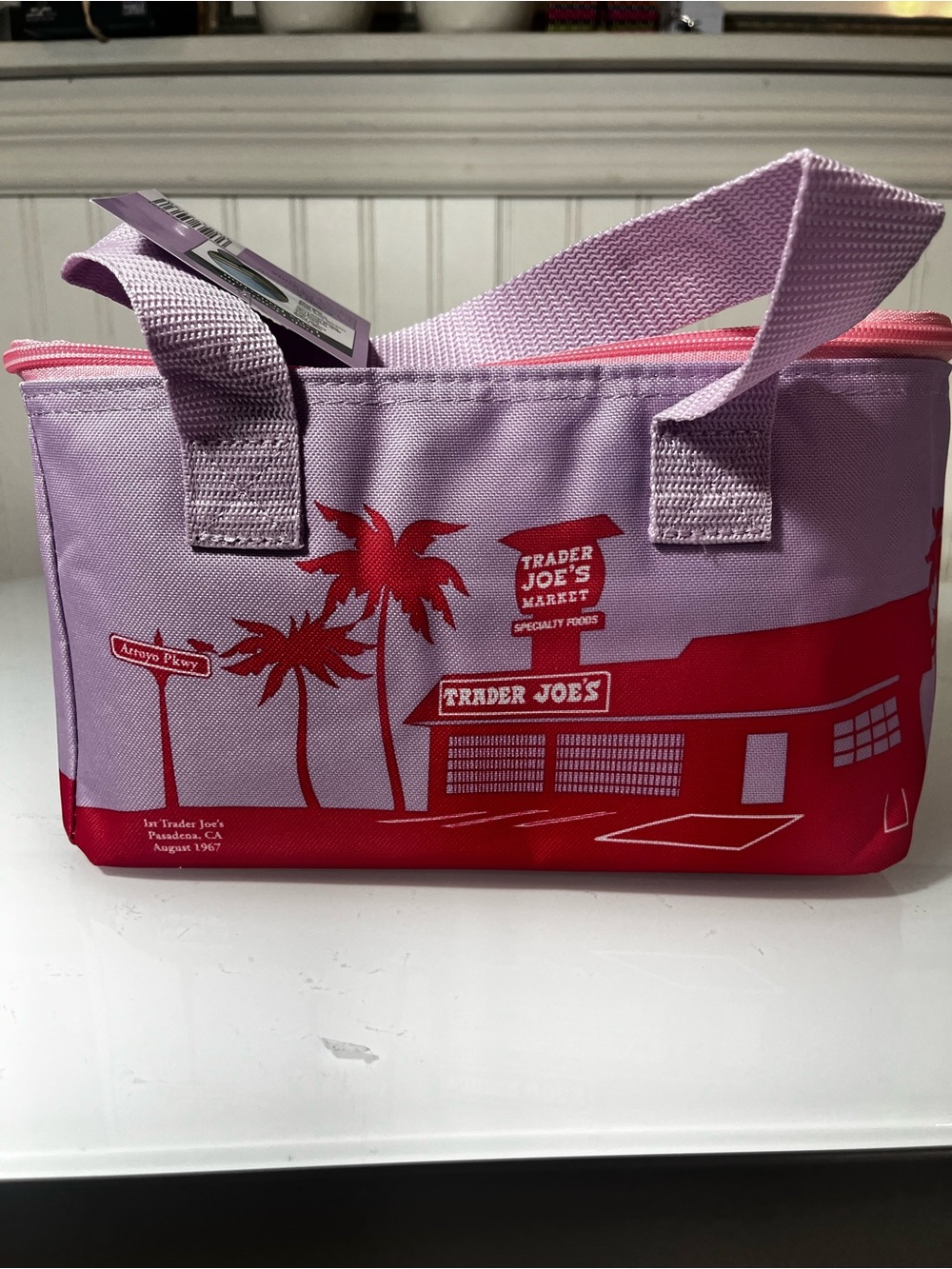 Trader Joe's lavender Reusable Lunch Tote pink zipper NWT insulated limited Ed.